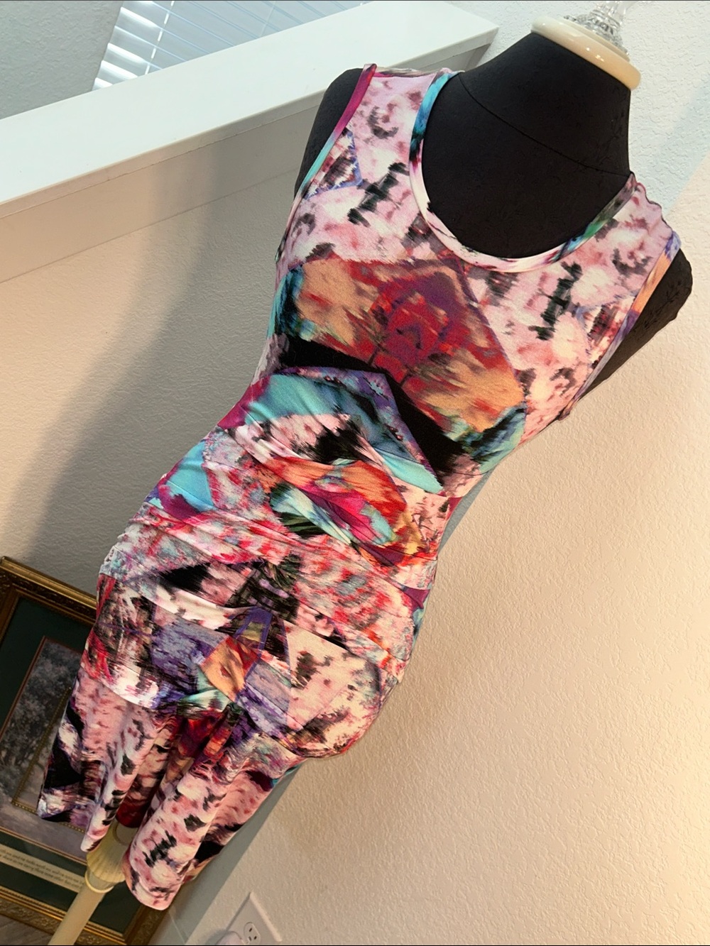Sleeveless Abstract Floral Multicolor Bodycon Dress